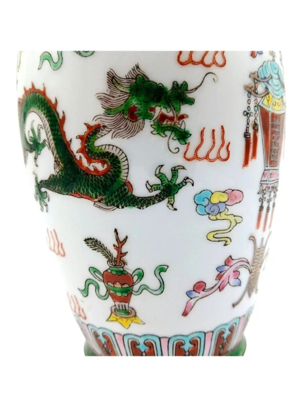 Chinese Green Dragon Vase Hand Painted Porcelain Gilt 8.5 in Qianlong mark